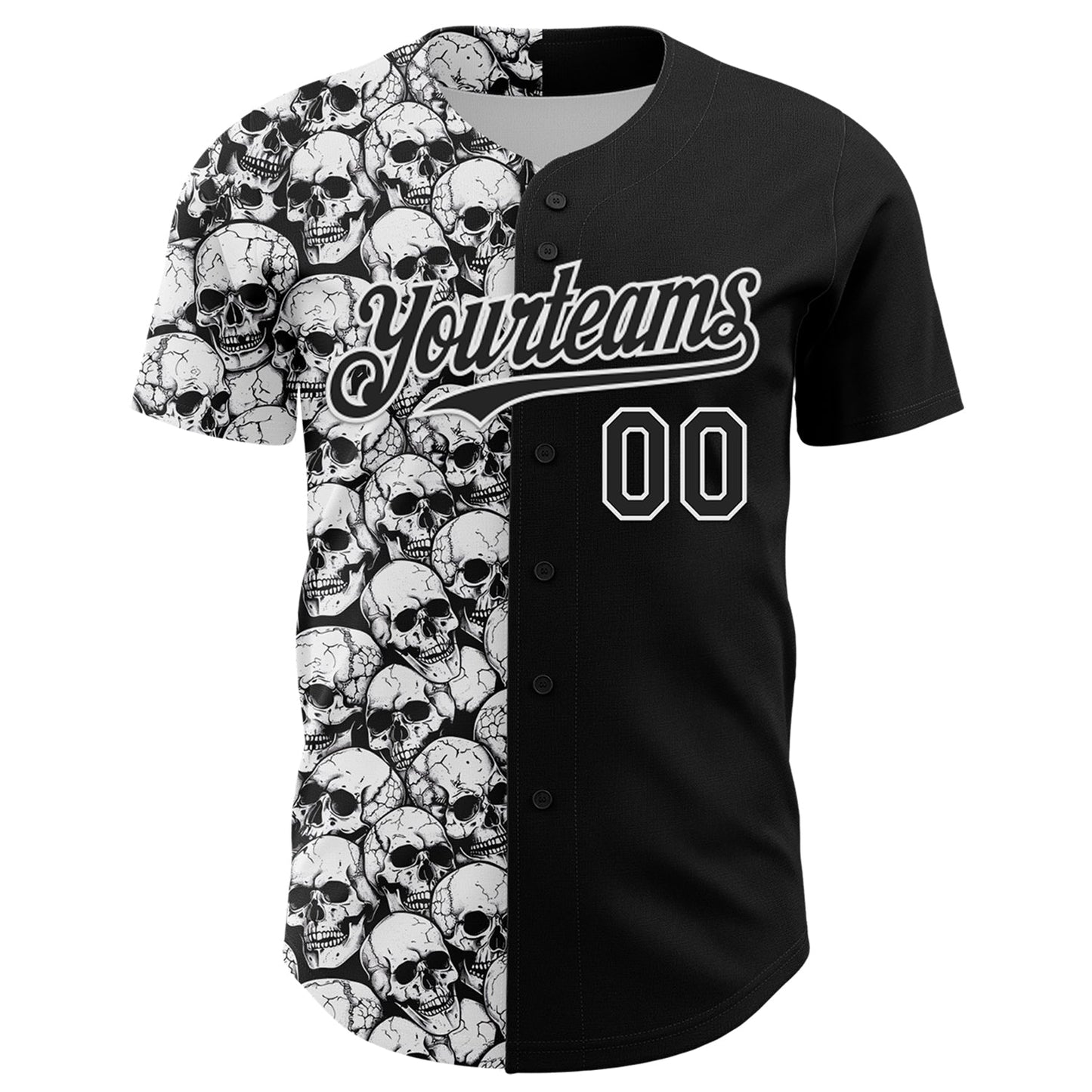 Custom Black White 3D Pattern Design Rave Skull Authentic Baseball Jersey view 2