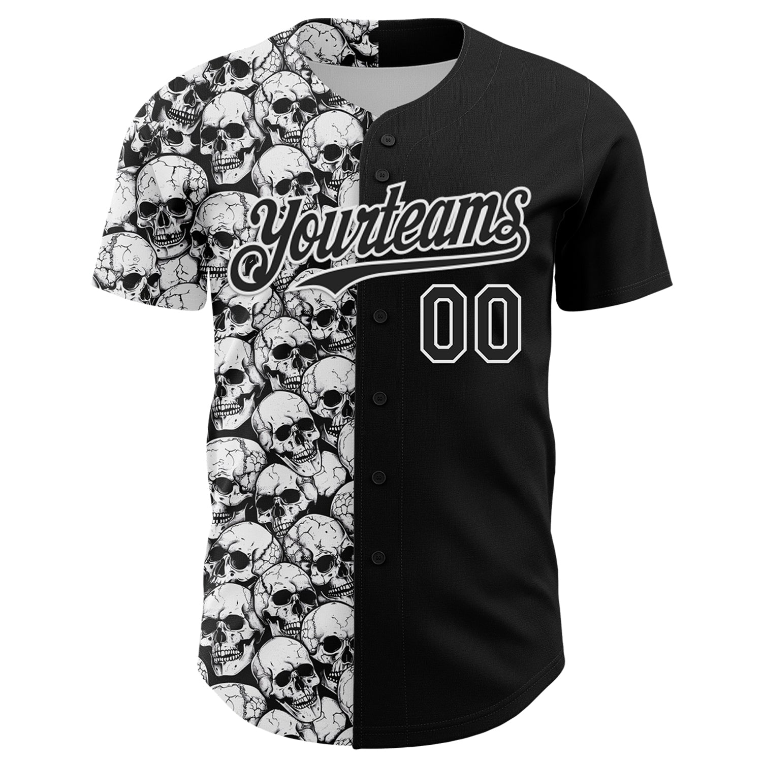 Custom Black White 3D Pattern Design Rave Skull Authentic Baseball Jersey view 2