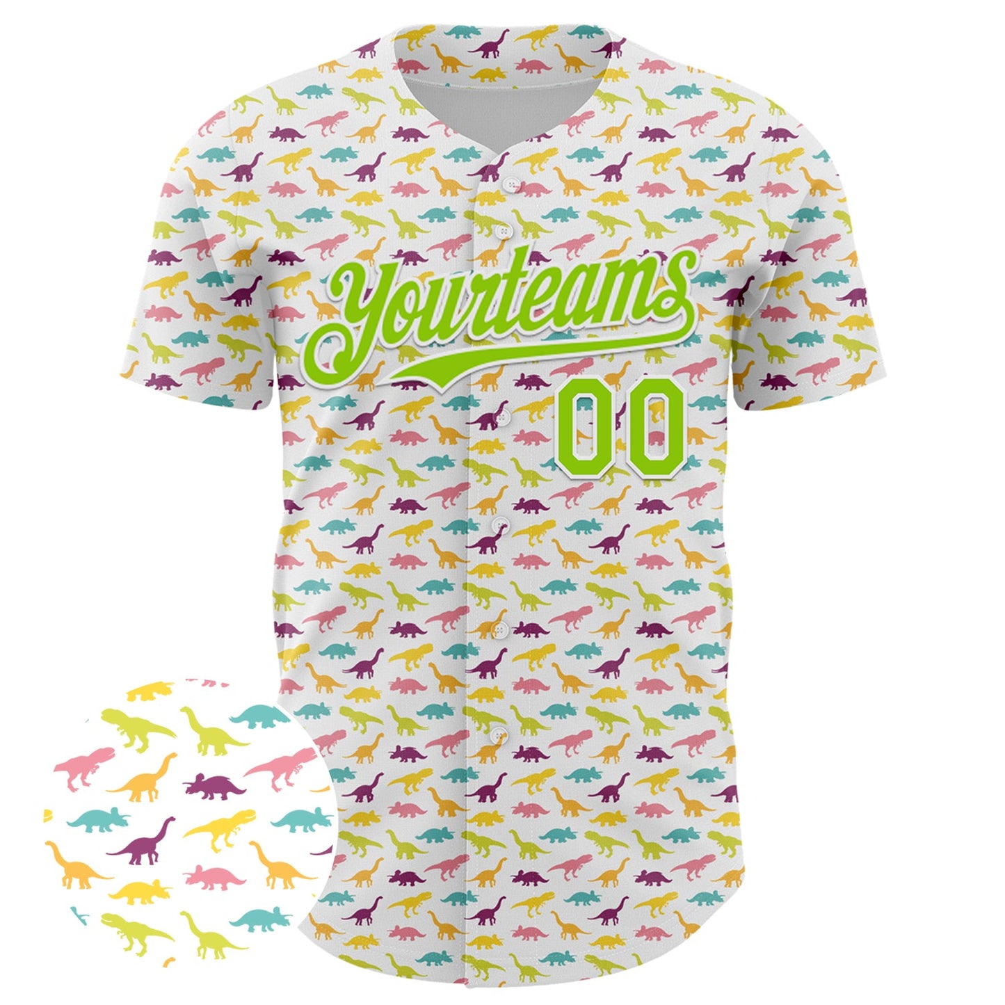 Custom White Neon Green 3D Pattern Design Animal Dinosaur Authentic Baseball Jersey view 2