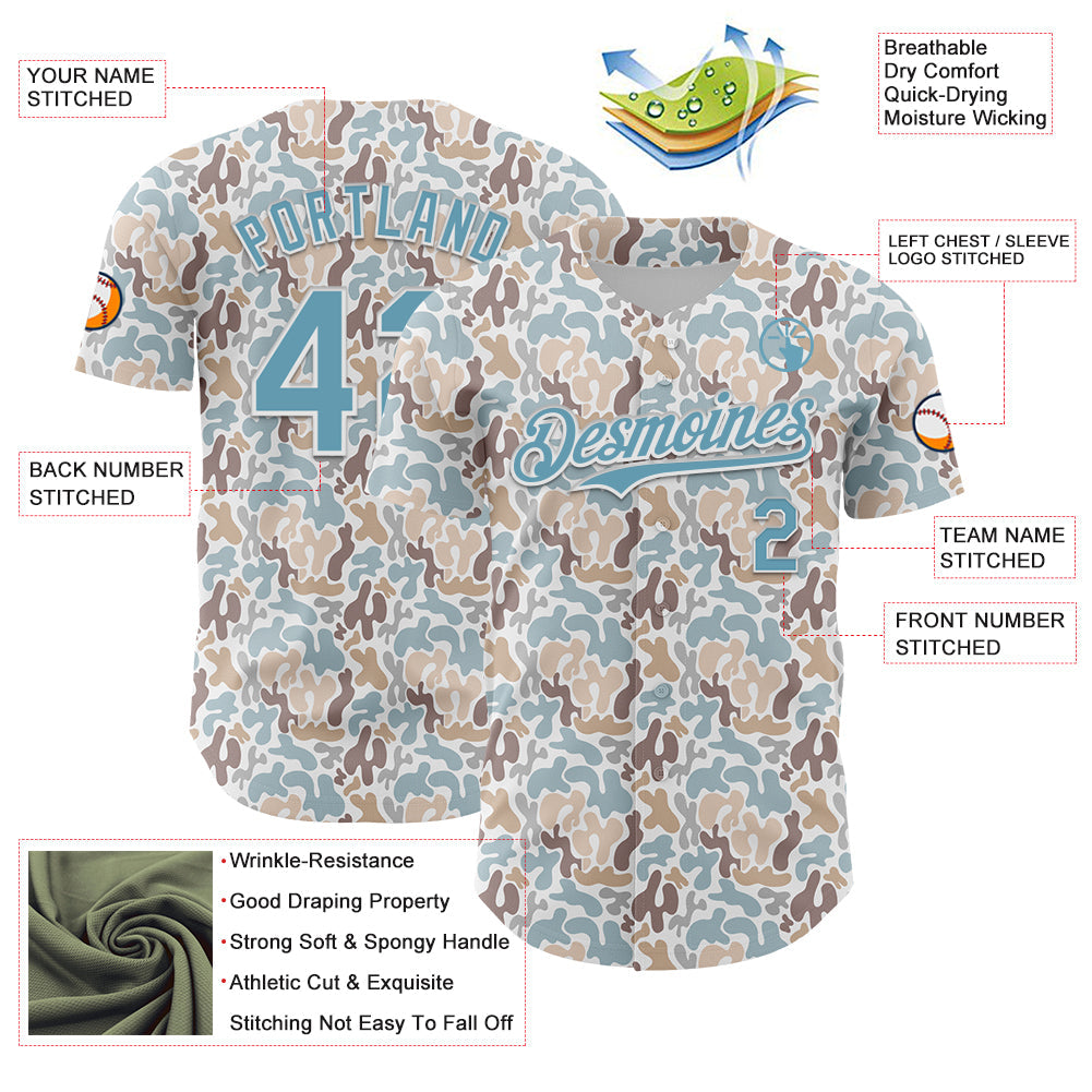 Custom White Shadow Blue 3D Pattern Design Abstract Spots Authentic Baseball Jersey view 3