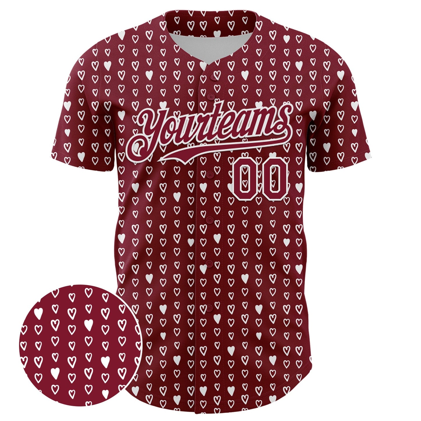 Custom Crimson White 3D Pattern Design Hearts Authentic Baseball Jersey view 2