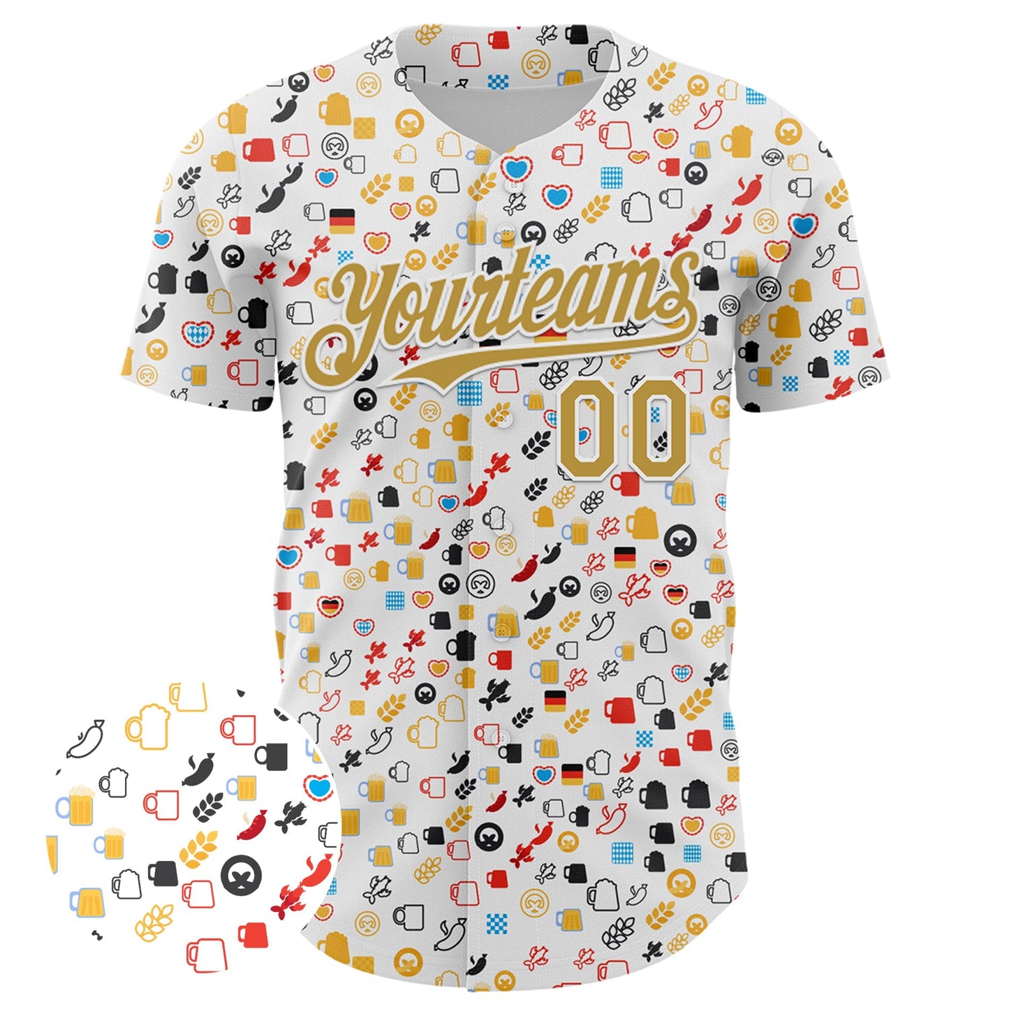 Custom White Old Gold 3D Pattern Design Beer Festival Authentic Baseball Jersey view 2