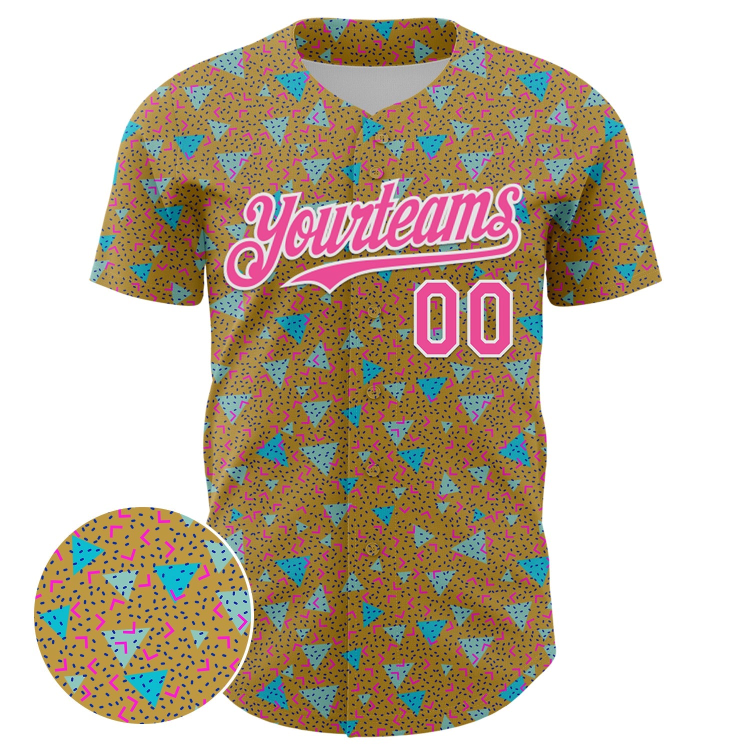Custom Old Gold Pink-White 3D Pattern Design Geometric Shape Authentic Baseball Jersey view 2