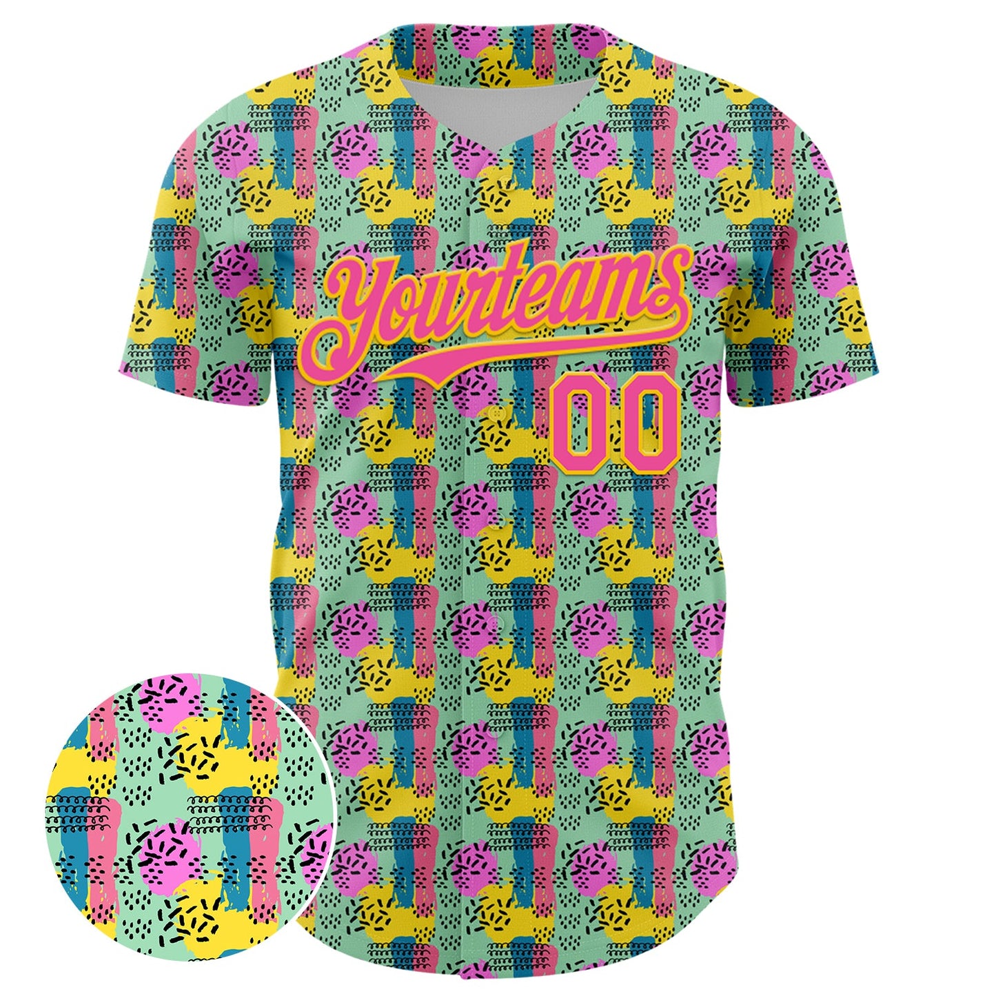 Custom Green Pink-Yellow 3D Pattern Design Color Brush Blocks Authentic Baseball Jersey view 2