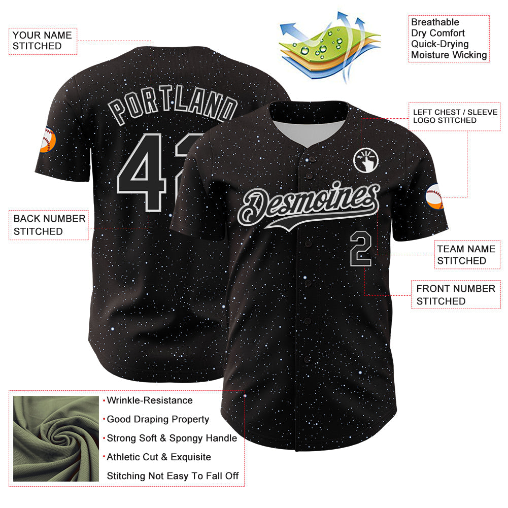 Custom Black White 3D Pattern Design Starry Sky Authentic Baseball Jersey view 3