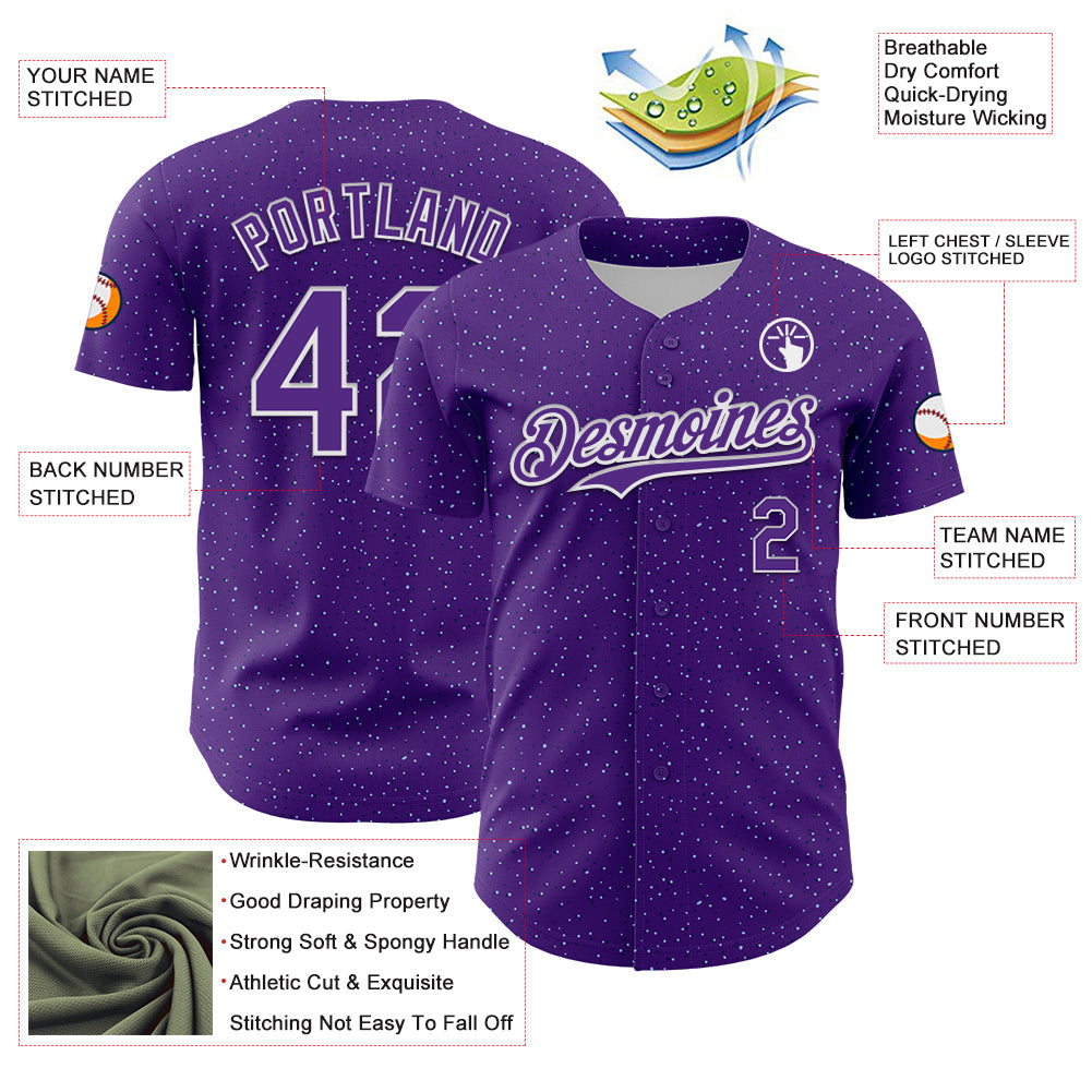 Custom Purple White 3D Pattern Design Dots Authentic Baseball Jersey view 3