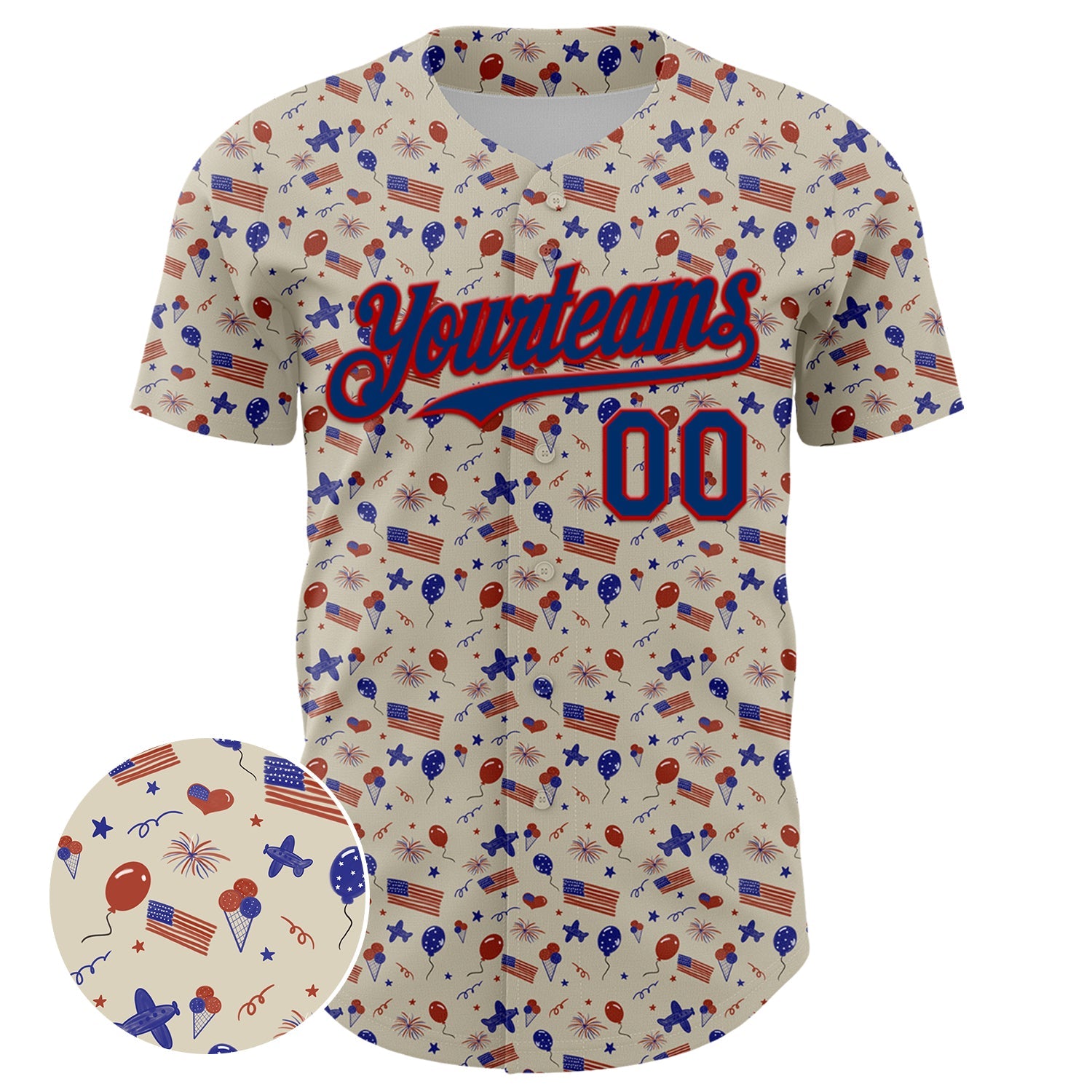 Custom Cream US Navy Blue-Red 3D American Flag Authentic Baseball Jersey view 2