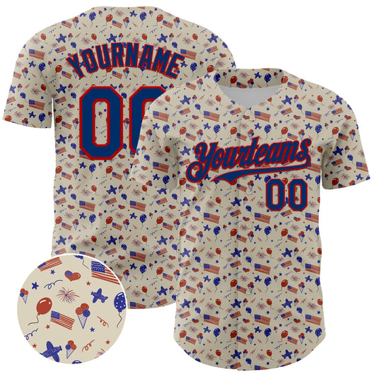Custom Cream US Navy Blue-Red 3D American Flag Authentic Baseball Jersey - Main View