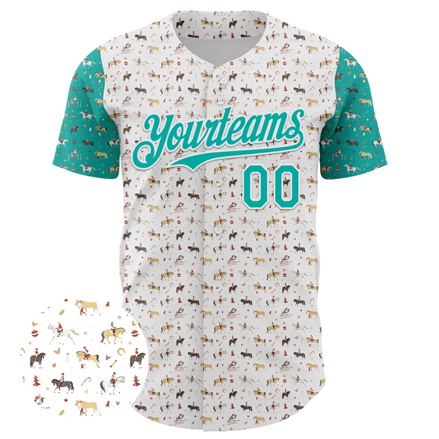 Custom White Aqua 3D Pattern Design Rodeo Cowboy Authentic Baseball Jersey view 2