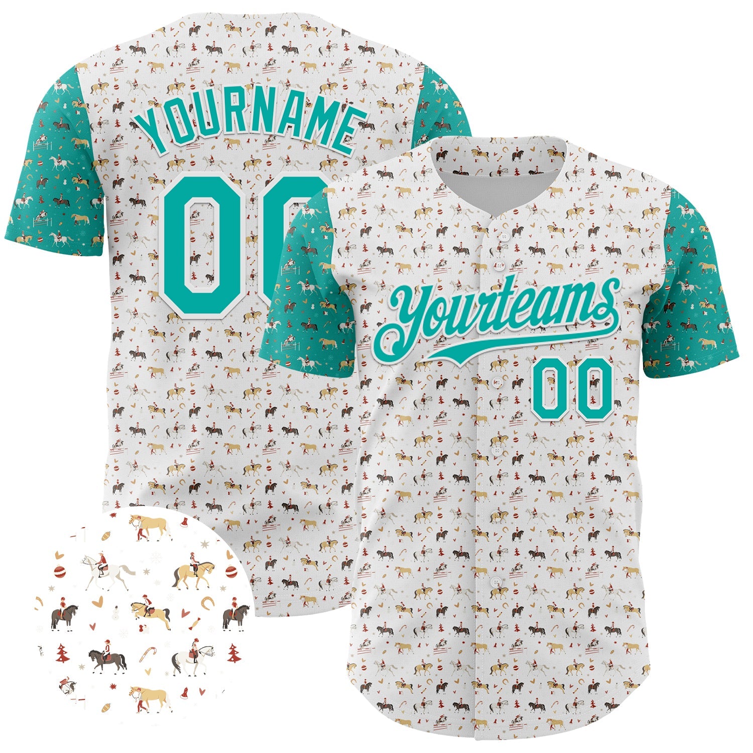 Custom White Aqua 3D Pattern Design Rodeo Cowboy Authentic Baseball Jersey - Main View
