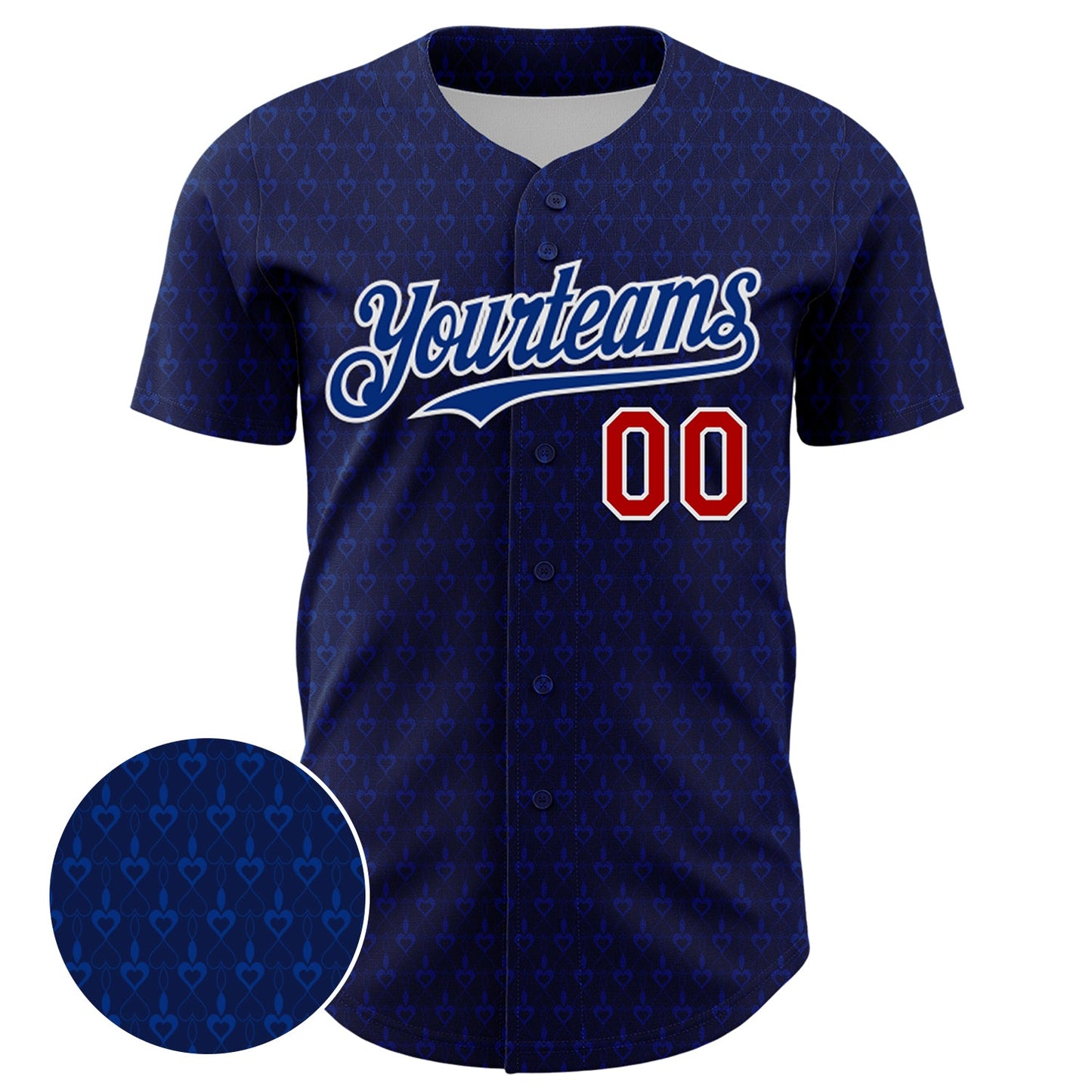 Custom Navy Red-Royal 3D Pattern Design Hearts Authentic Baseball Jersey view 2
