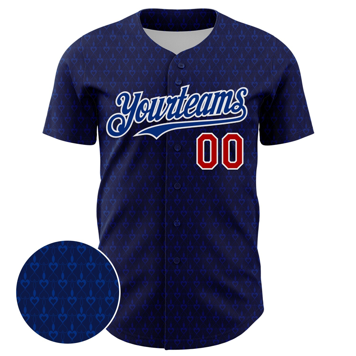 Custom Navy Red-Royal 3D Pattern Design Hearts Authentic Baseball Jersey view 2