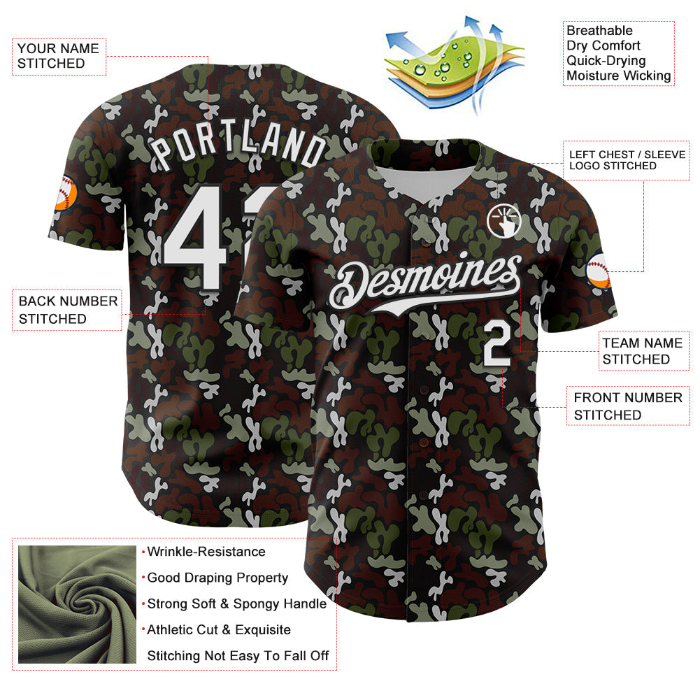 Custom Black White 3D Pattern Design Abstract Spots Authentic Baseball Jersey view 3