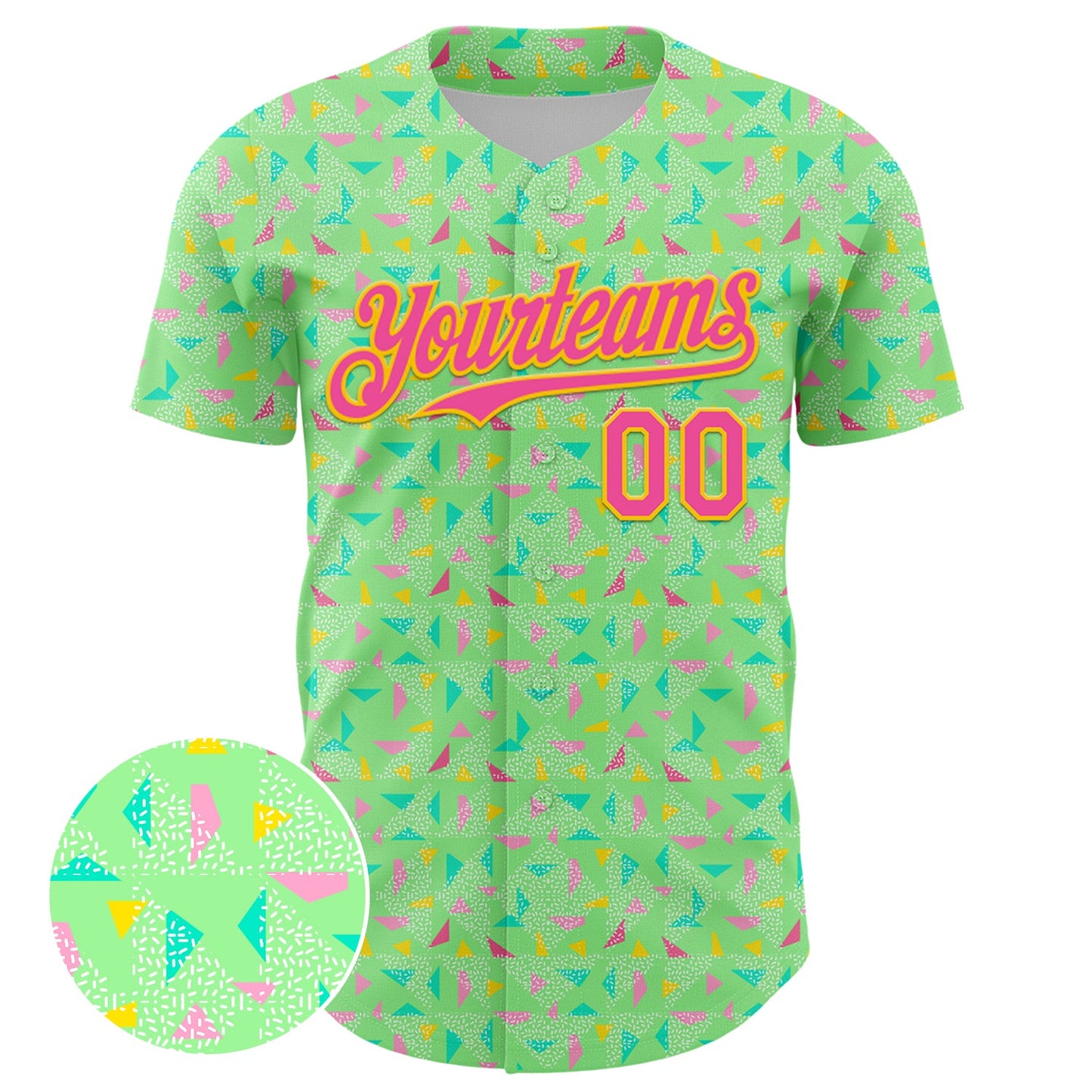 Custom Pea Green Pink-Yellow 3D Pattern Design Geometric Shape Authentic Baseball Jersey view 2
