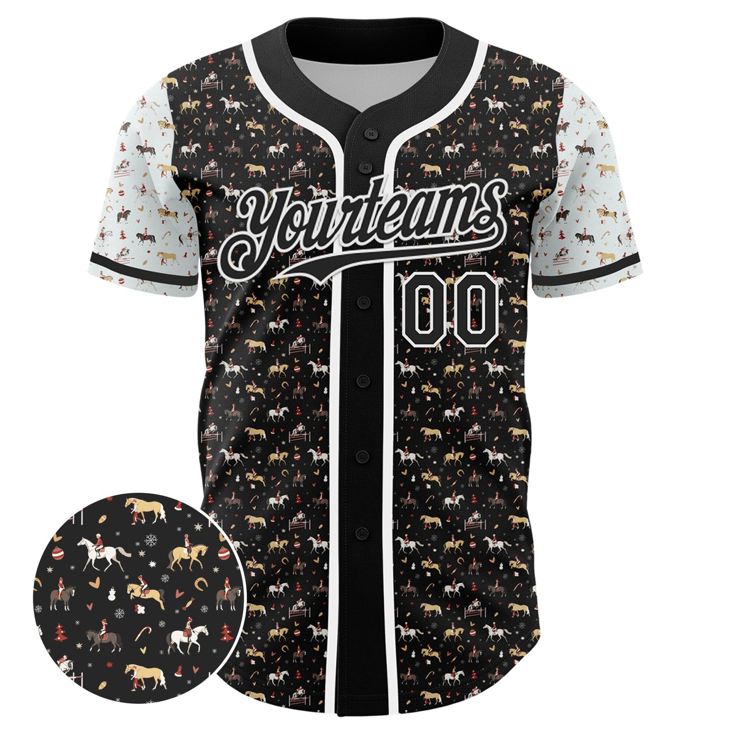 Custom Black White 3D Pattern Design Rodeo Cowboy Authentic Baseball Jersey view 2