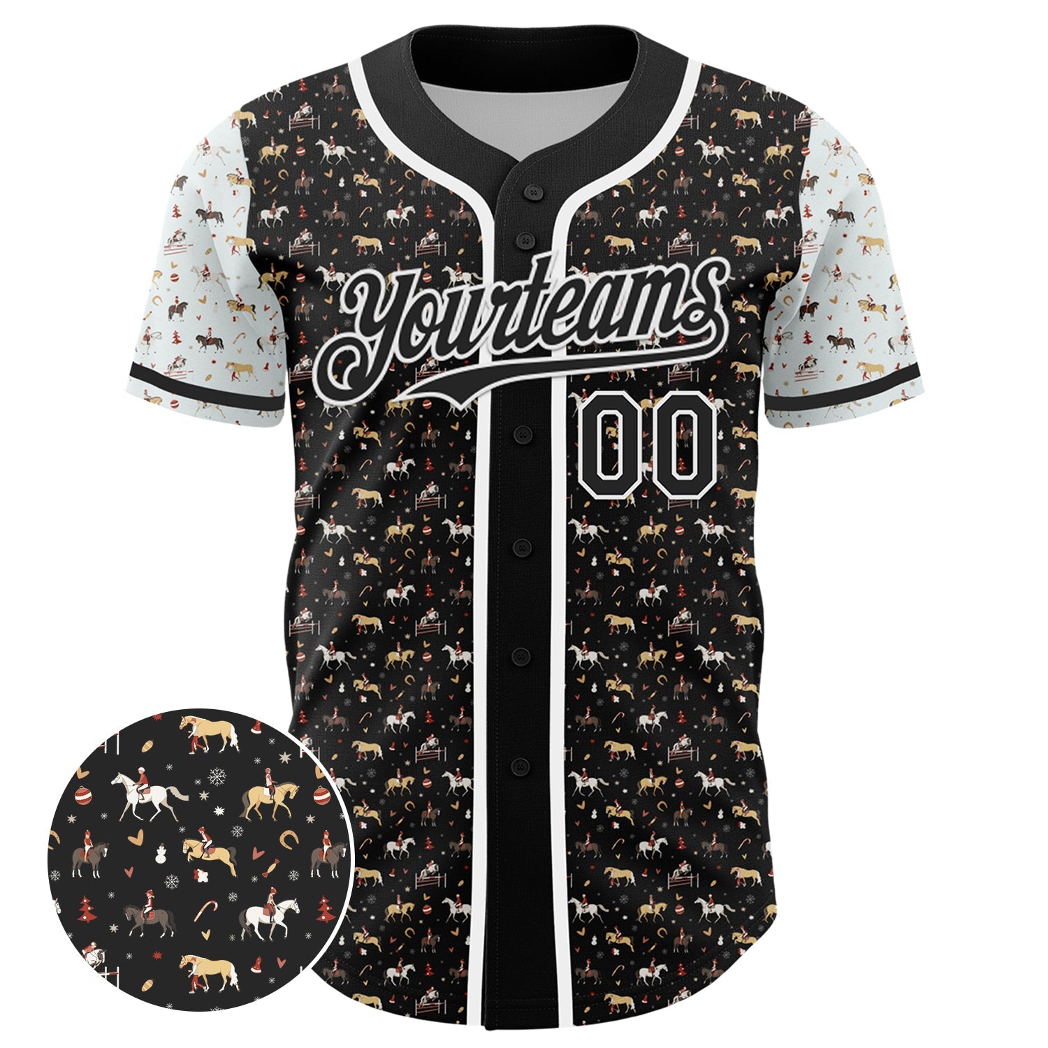 Custom Black White 3D Pattern Design Rodeo Cowboy Authentic Baseball Jersey view 2