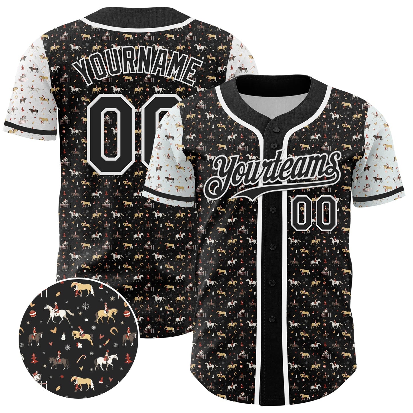 Custom Black White 3D Pattern Design Rodeo Cowboy Authentic Baseball Jersey - Main View