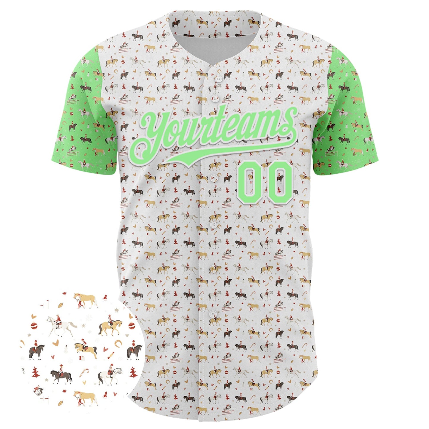 Custom White Pea Green 3D Pattern Design Rodeo Cowboy Authentic Baseball Jersey view 2