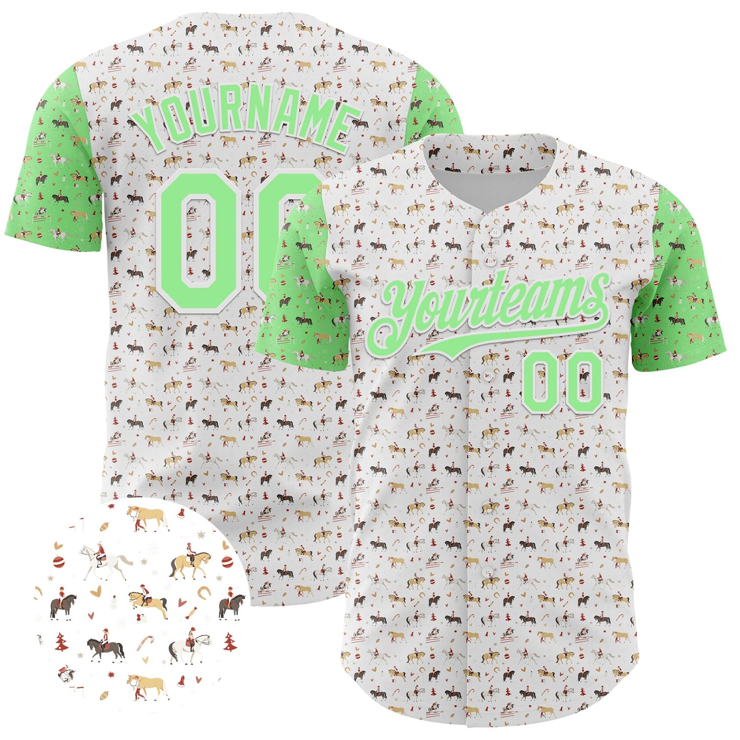 Custom White Pea Green 3D Pattern Design Rodeo Cowboy Authentic Baseball Jersey - Main View