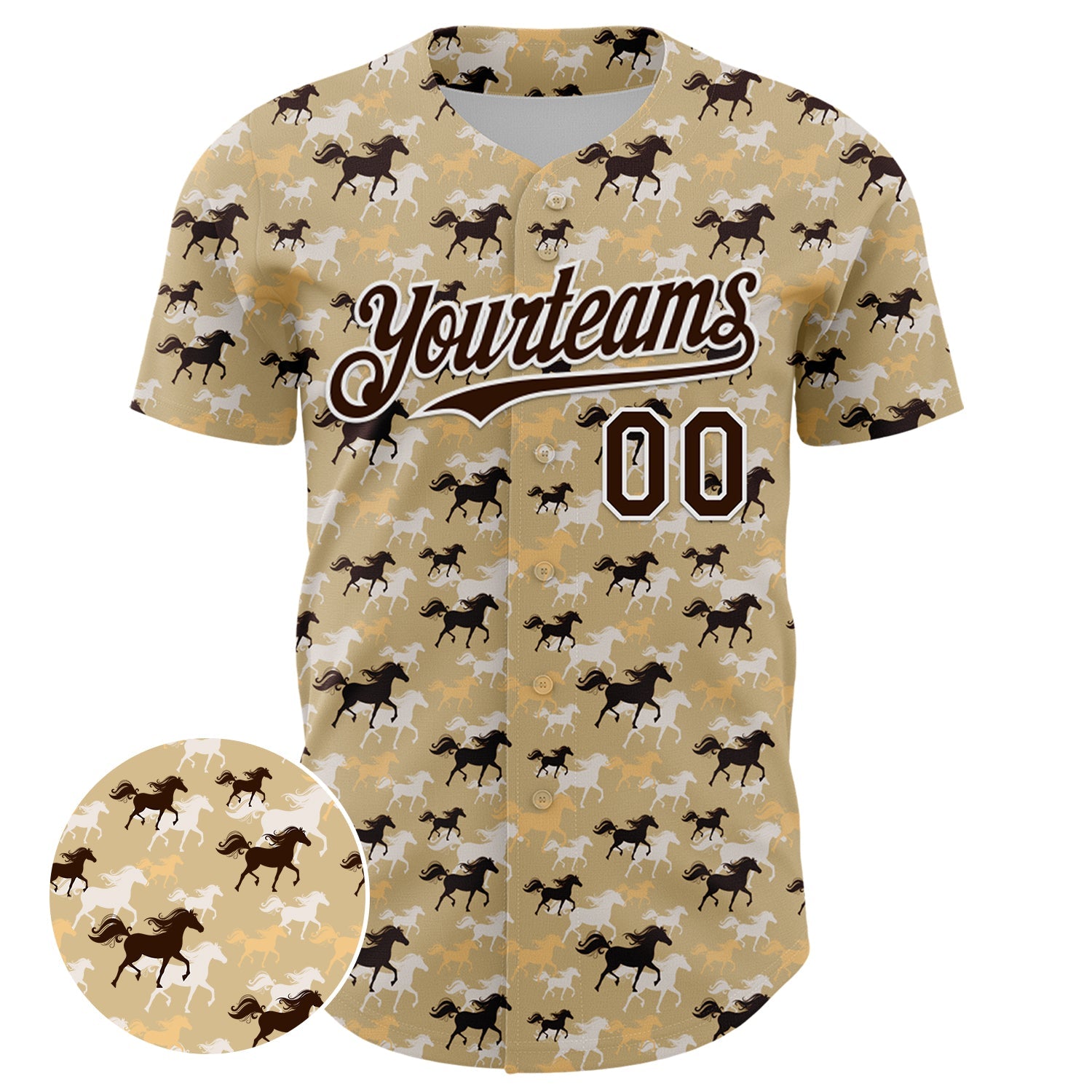 Custom Vegas Gold Brown-White 3D Pattern Design Animal Horse Authentic Baseball Jersey view 2