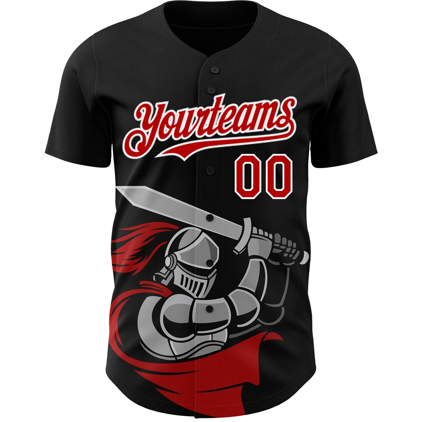 Custom Black Red-White 3D Pattern Design Knight Hero Art Authentic Baseball Jersey view 2