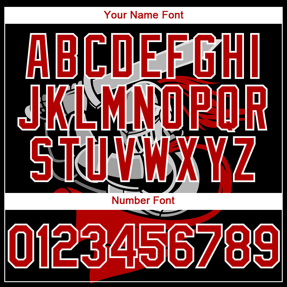 Custom Black Red-White 3D Pattern Design Knight Hero Art Authentic Baseball Jersey view 5