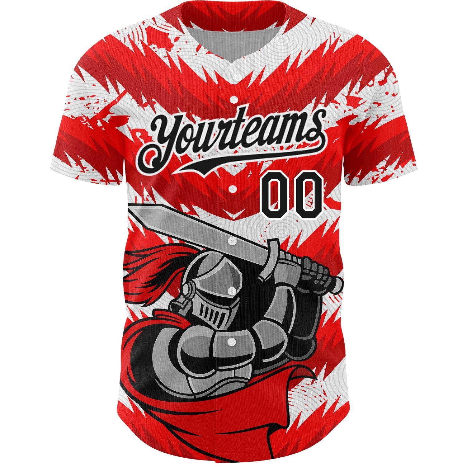 Custom Red Black-White 3D Pattern Design Knight Hero Art Authentic Baseball Jersey view 2
