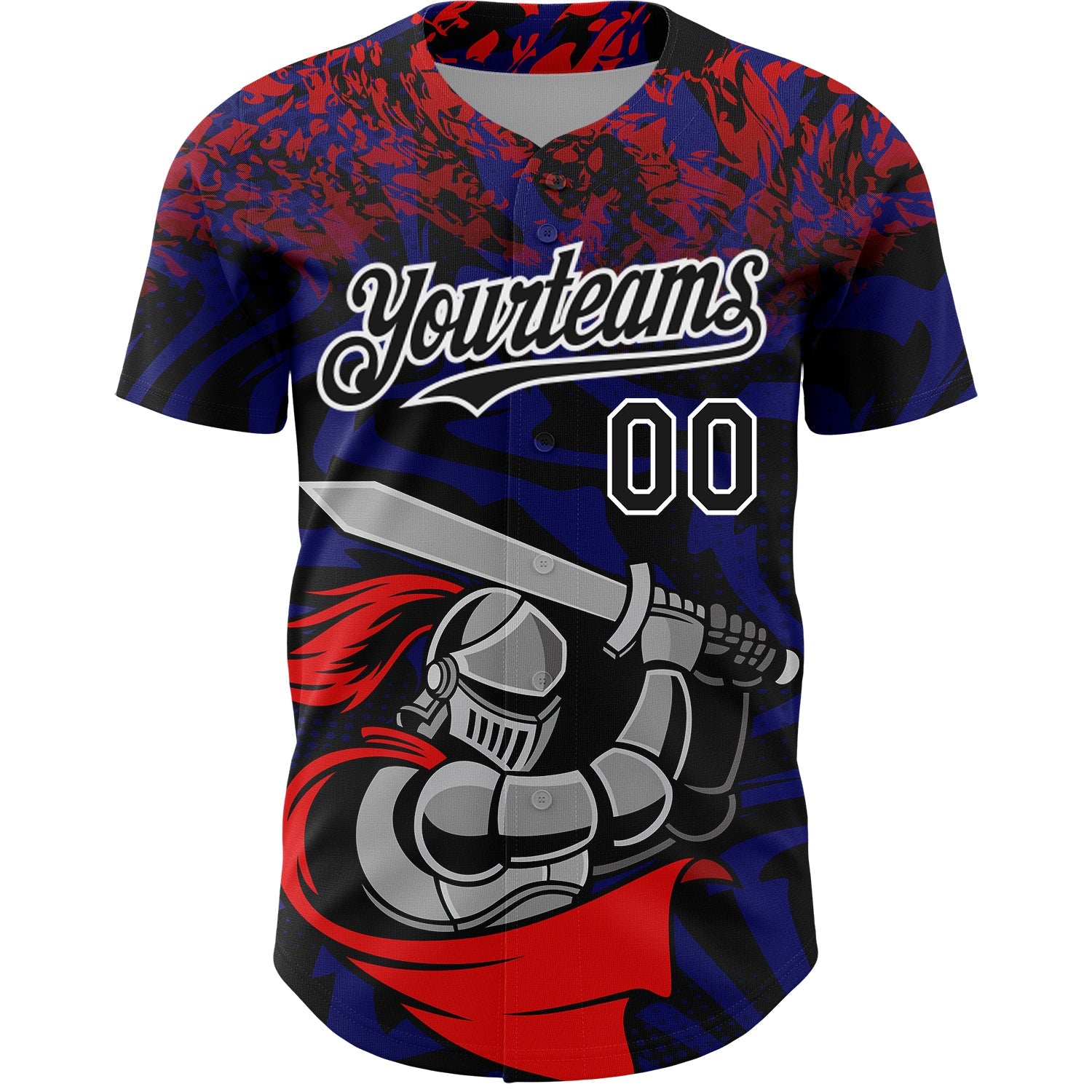 Custom Red Black-Thunder Blue 3D Pattern Design Knight Hero Art Authentic Baseball Jersey view 2