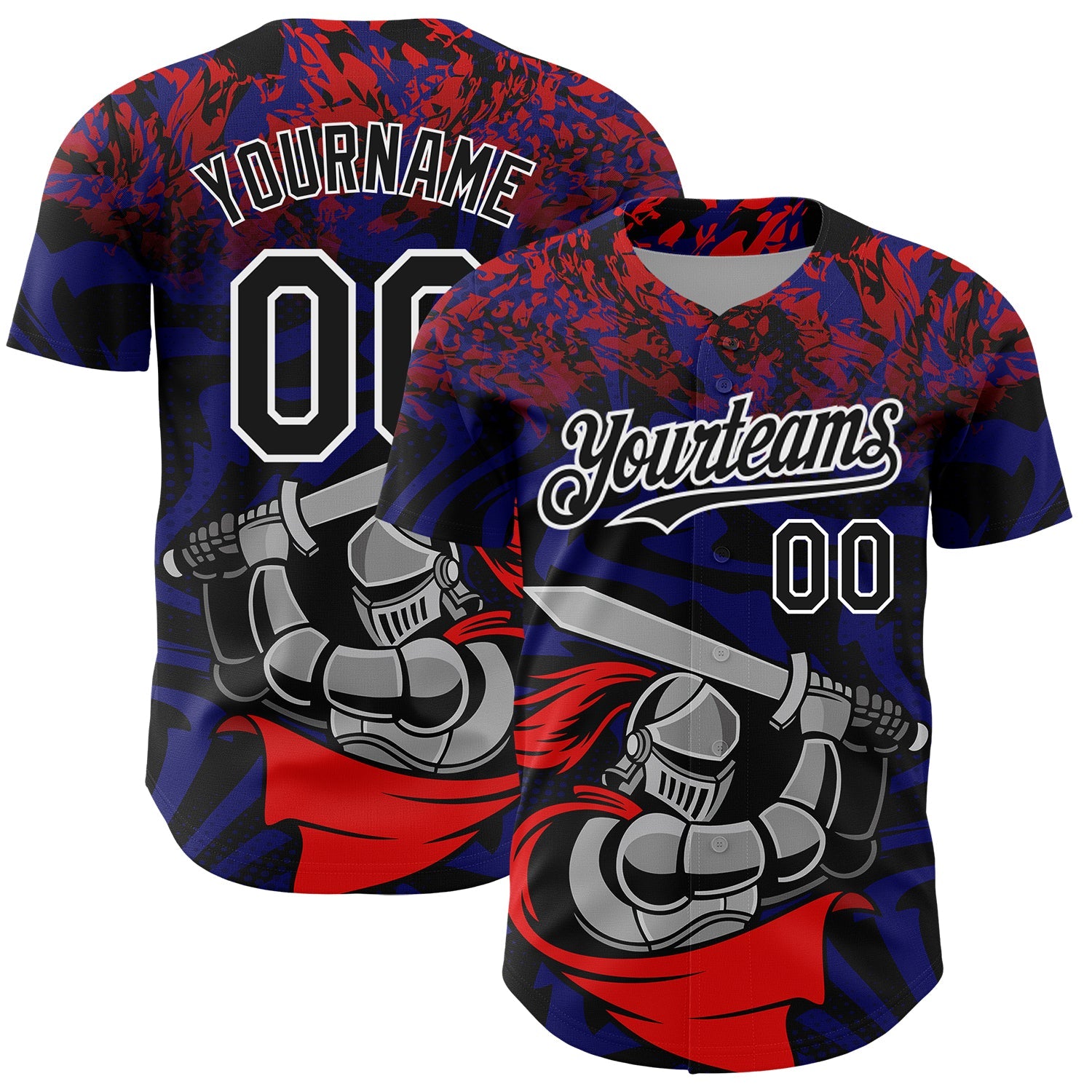 Custom Red Black-Thunder Blue 3D Pattern Design Knight Hero Art Authentic Baseball Jersey - Main View