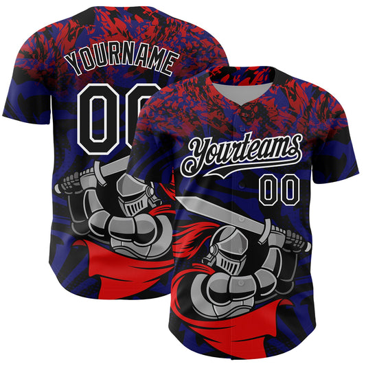 Custom Red Black-Thunder Blue 3D Pattern Design Knight Hero Art Authentic Baseball Jersey - Main View