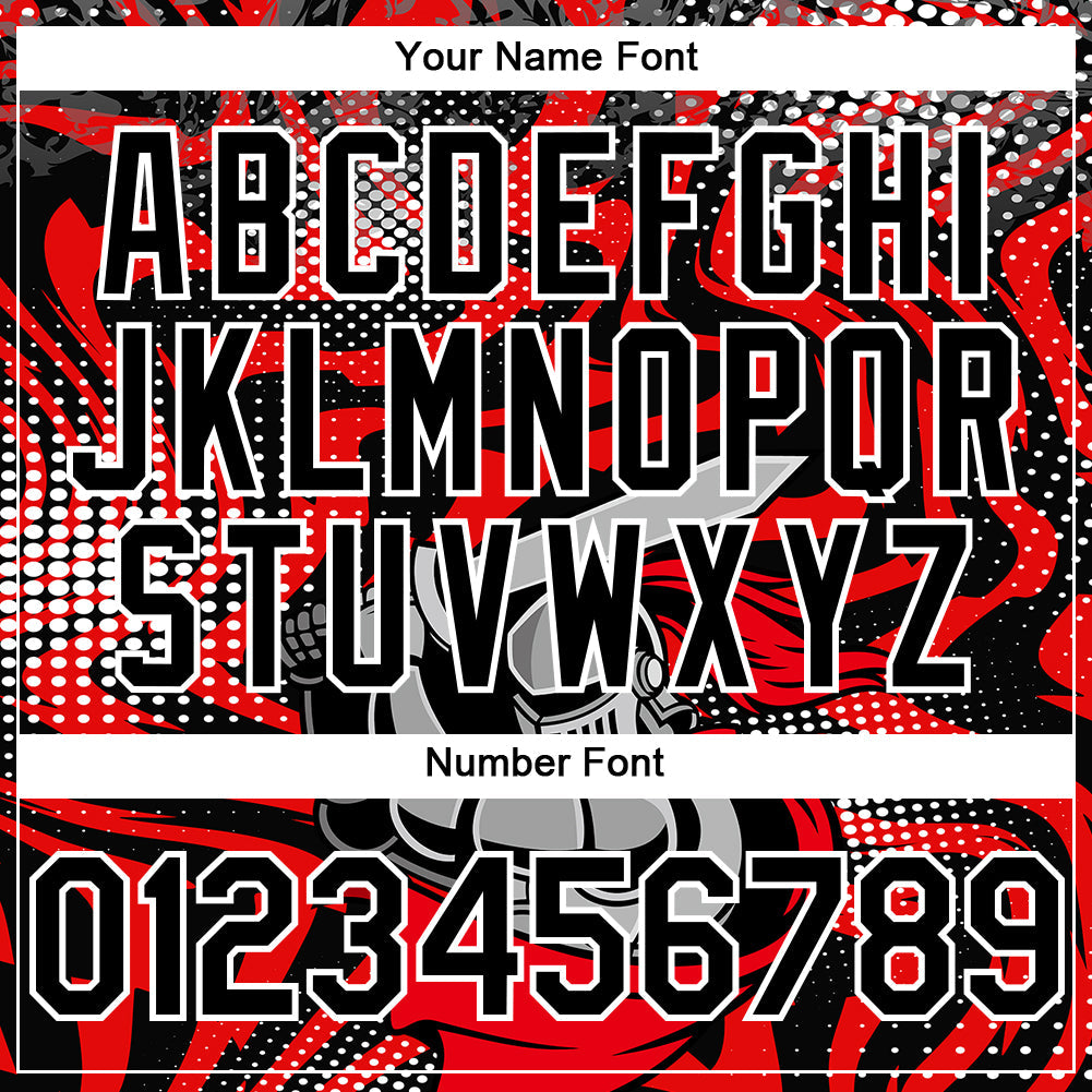 Custom Red Black-White 3D Pattern Design Knight Hero Art Authentic Baseball Jersey view 5