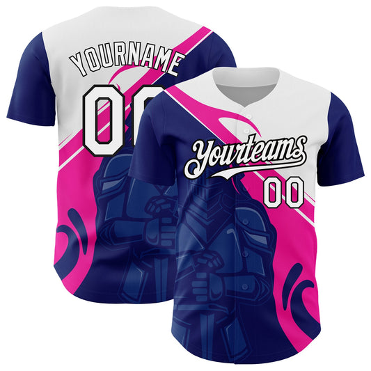 Custom Royal Pink-Black 3D Pattern Design Knight Hero Art Authentic Baseball Jersey - Main View