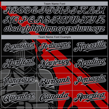Custom Black Red-Gray 3D Pattern Design Knight Hero Art Authentic Baseball Jersey view 4