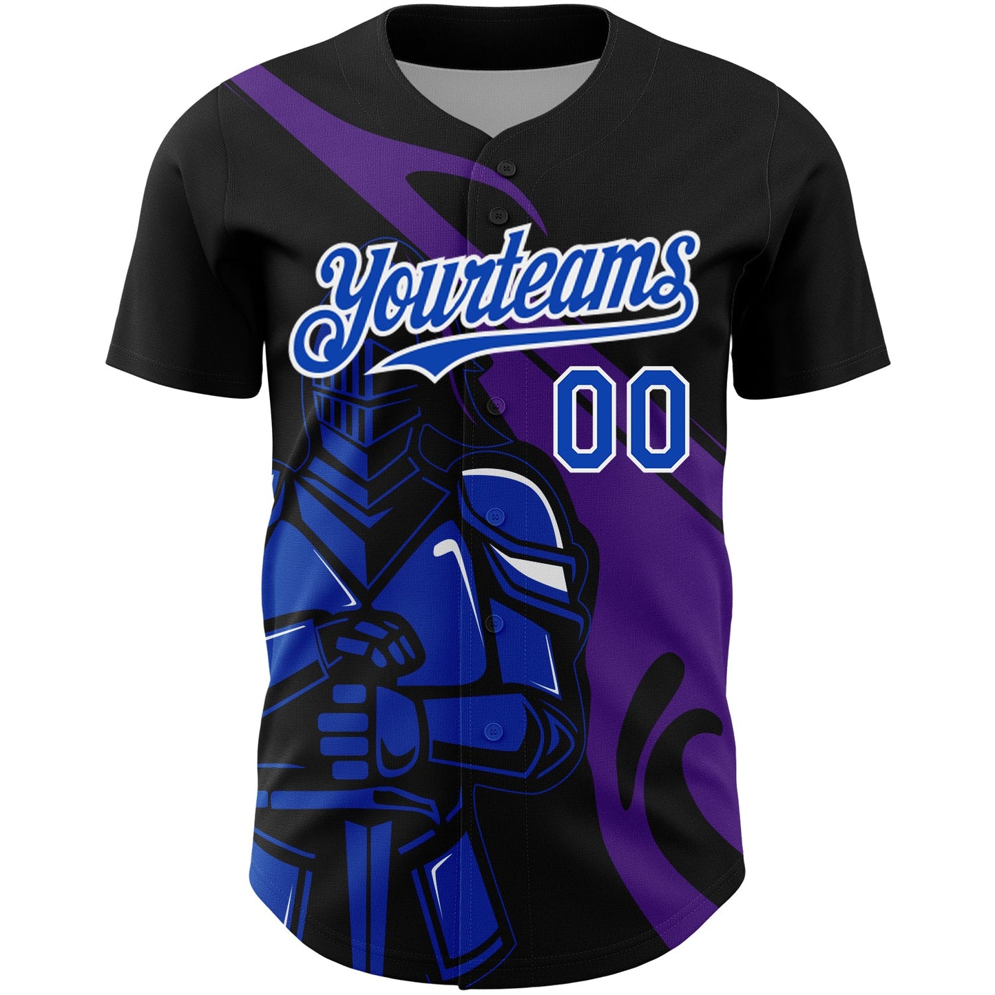 Custom Black Thunder Blue-Purple 3D Pattern Design Knight Hero Art Authentic Baseball Jersey view 2