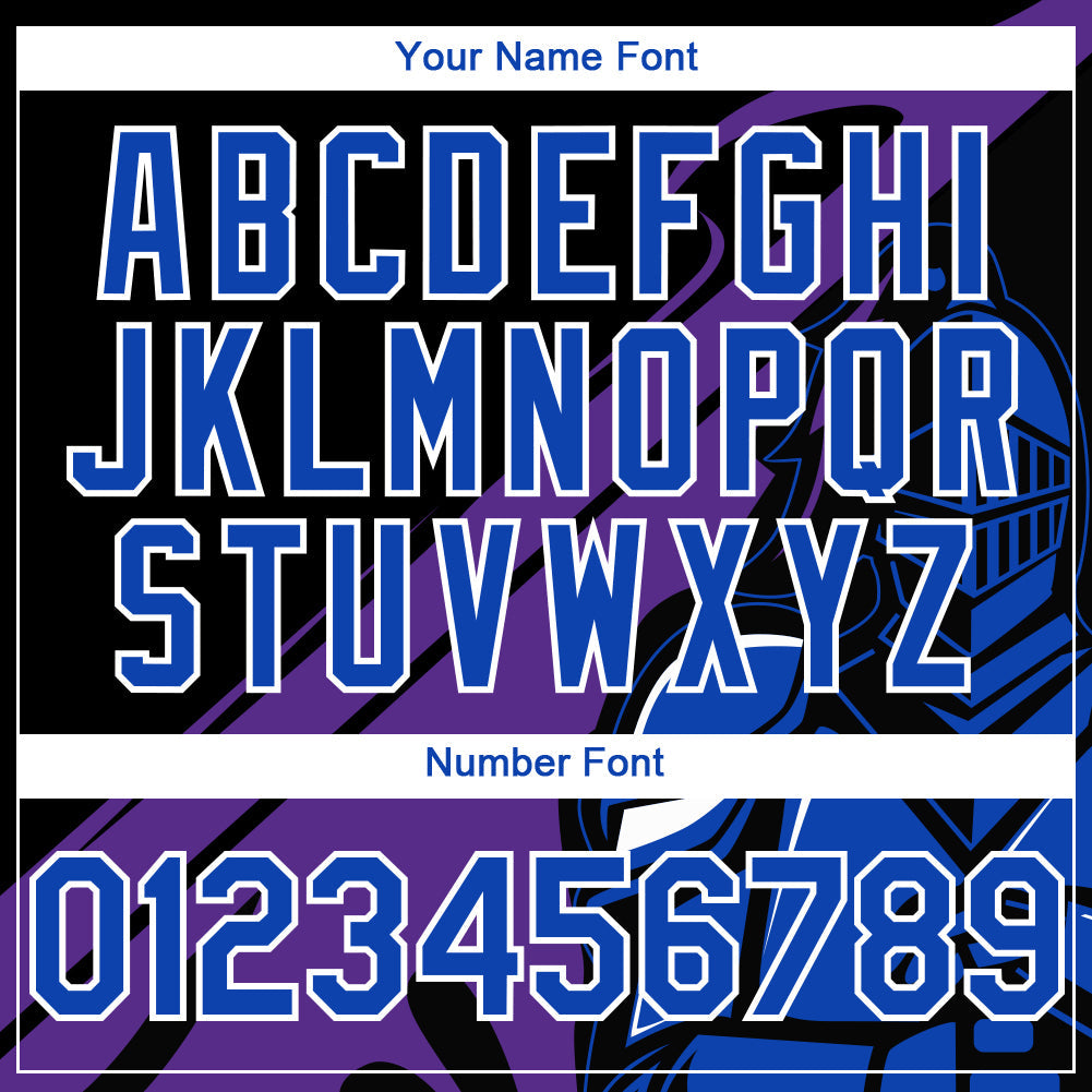 Custom Black Thunder Blue-Purple 3D Pattern Design Knight Hero Art Authentic Baseball Jersey view 5