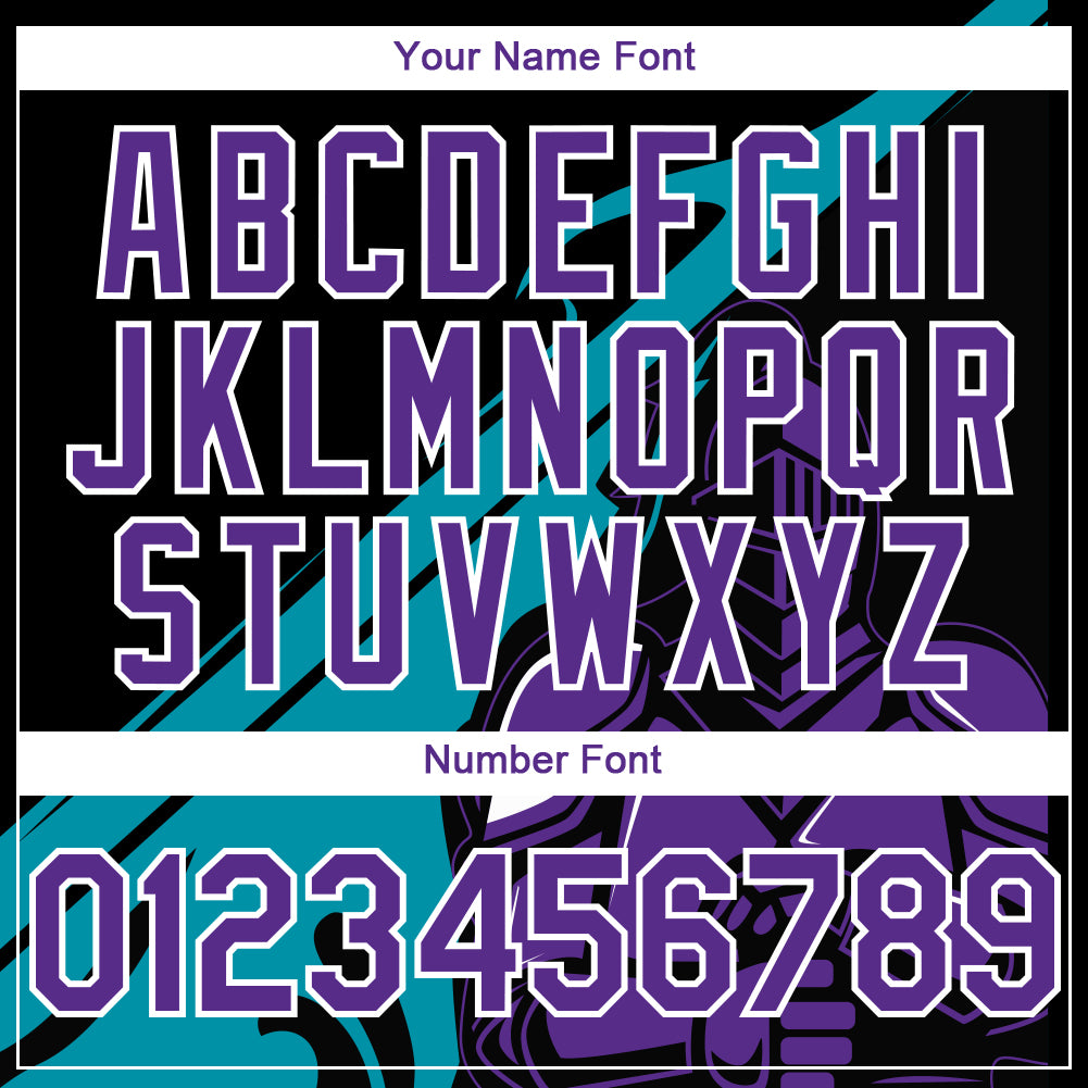 Custom Black Purple-Teal 3D Pattern Design Knight Hero Art Authentic Baseball Jersey view 5