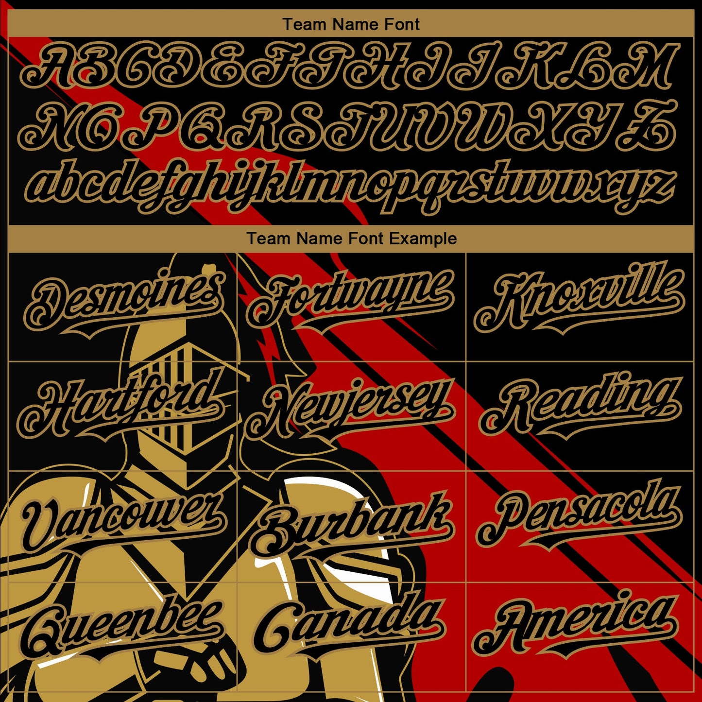 Custom Black Red-Old Gold 3D Pattern Design Knight Hero Art Authentic Baseball Jersey view 4