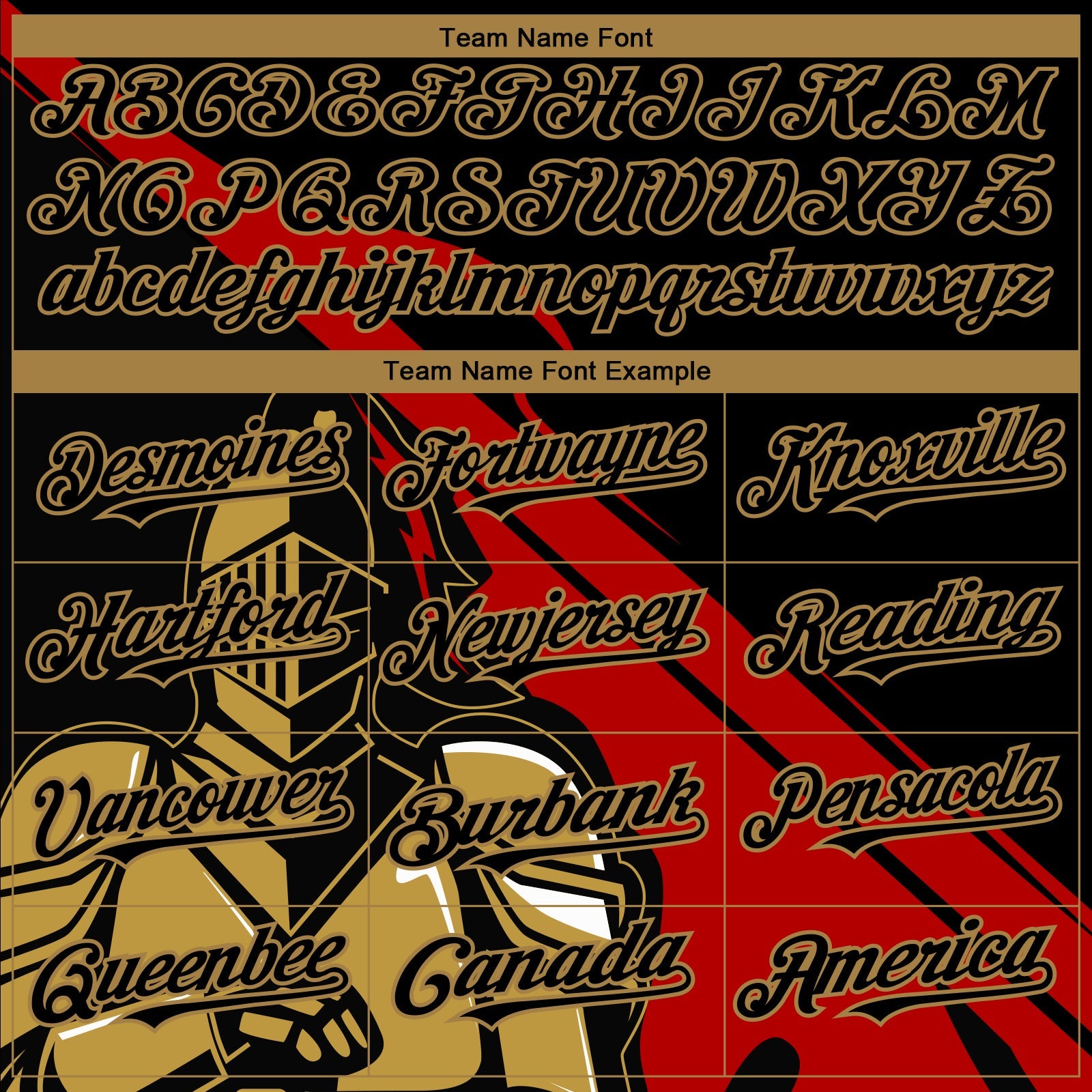 Custom Black Red-Old Gold 3D Pattern Design Knight Hero Art Authentic Baseball Jersey view 4