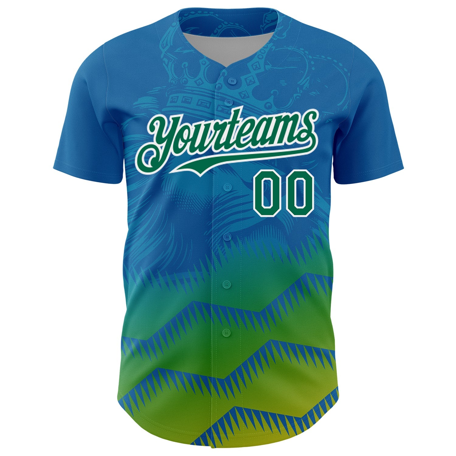 Custom Panther Blue Kelly Green-White 3D Pattern Design Animal Lion Authentic Baseball Jersey view 2
