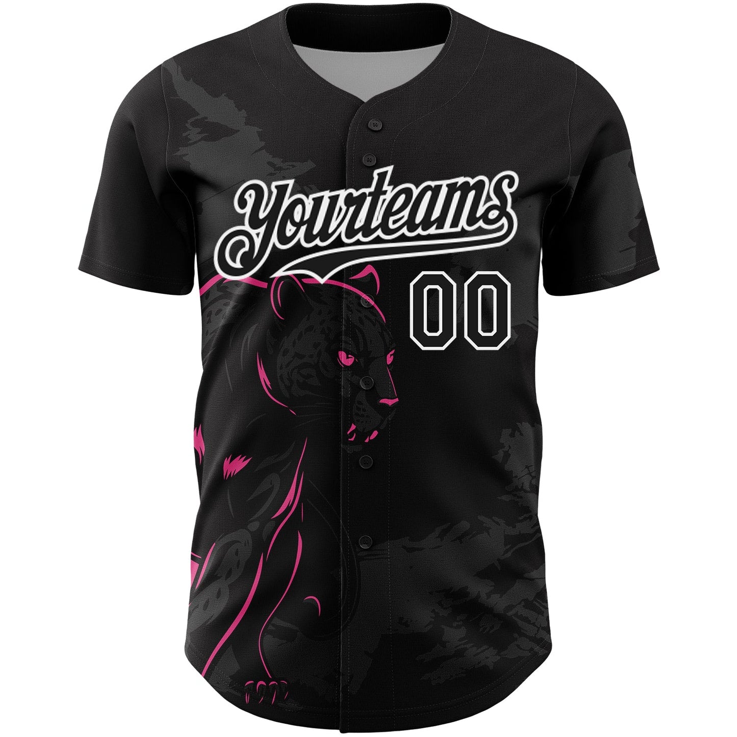 Custom Black Pink-White 3D Pattern Design Animal Panther Authentic Baseball Jersey view 2