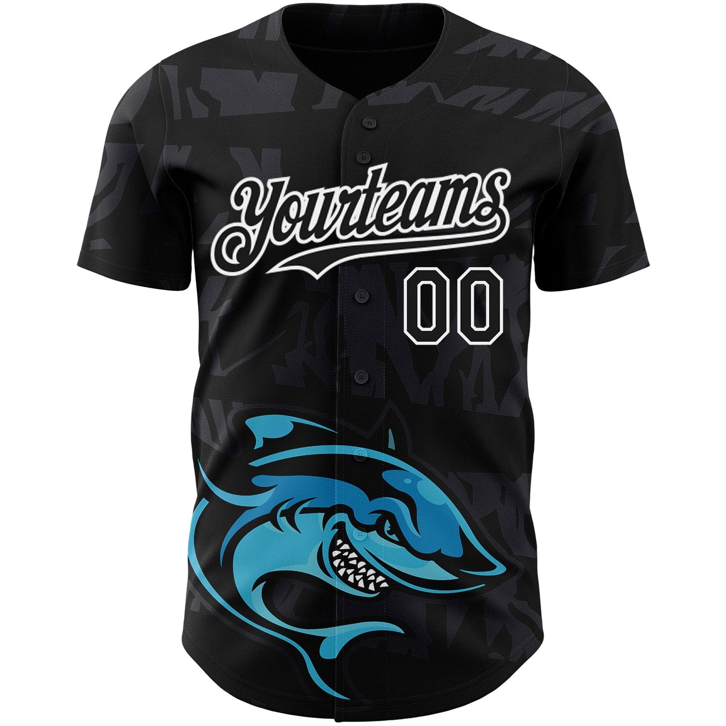 Custom Black White 3D Pattern Design Animal Shark Authentic Baseball Jersey view 2