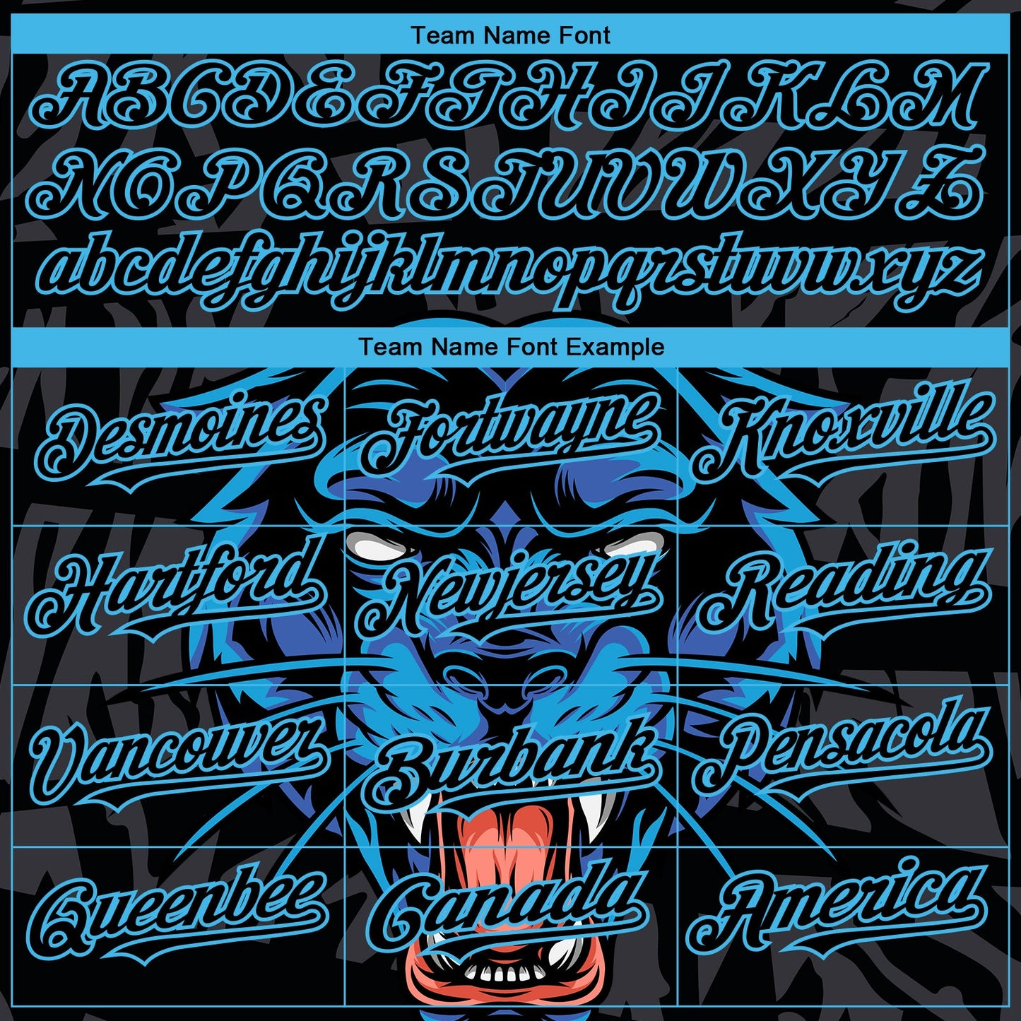 Custom Black Sky Blue 3D Pattern Design Animal Panther Authentic Baseball Jersey view 4