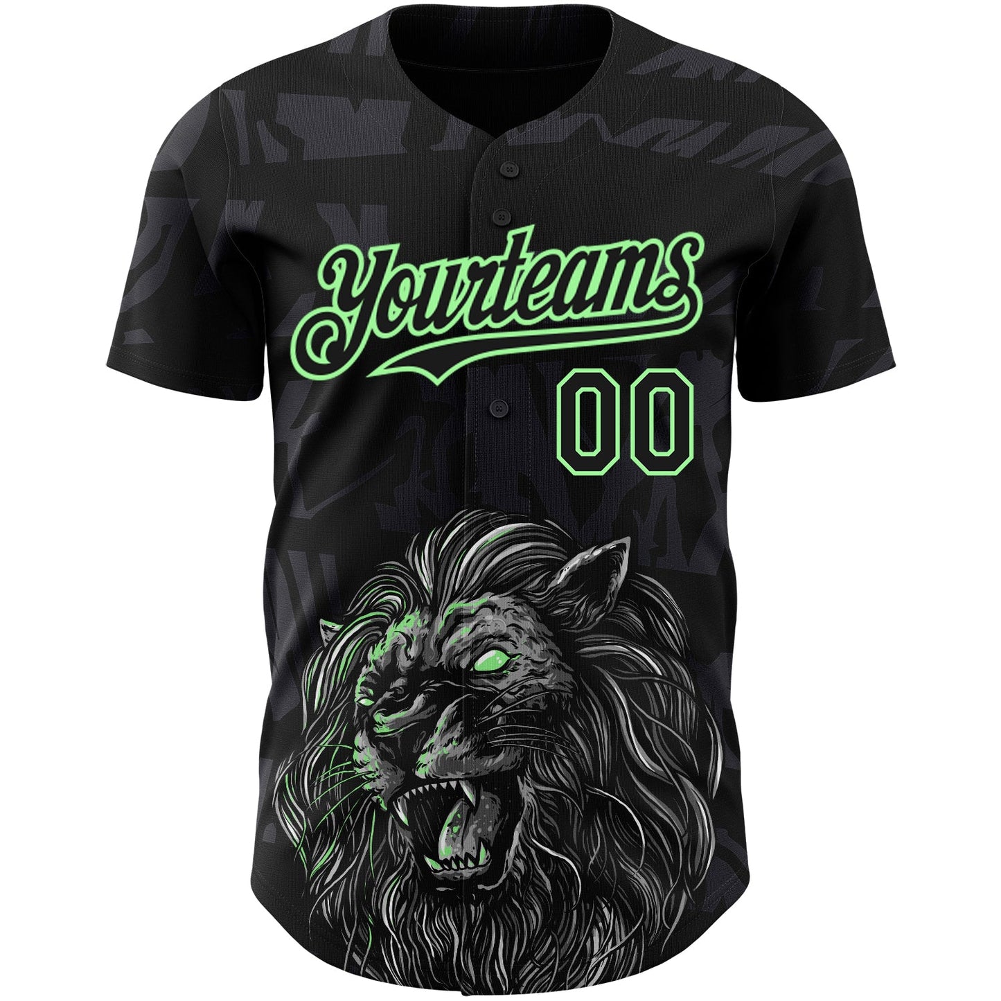 Custom Black Pea Green 3D Pattern Design Animal Lion Authentic Baseball Jersey view 2