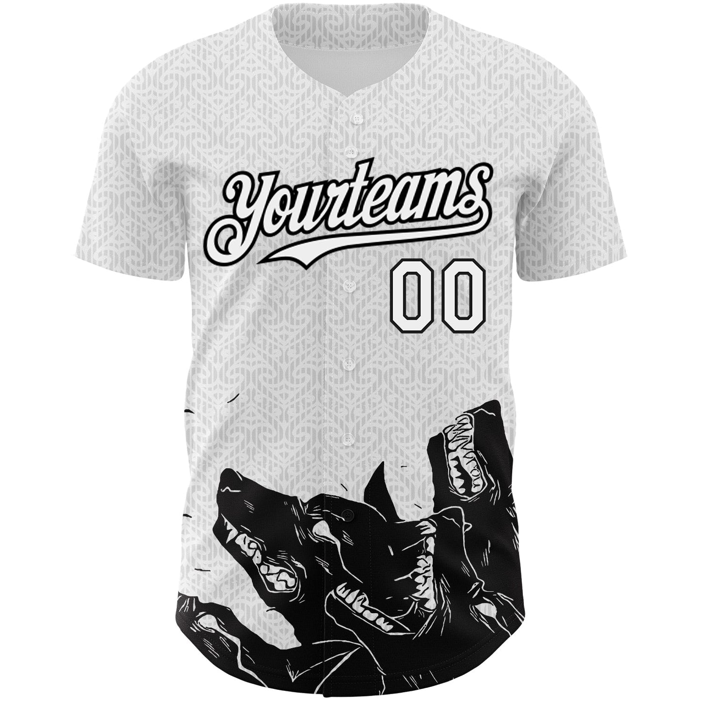 Custom White Black 3D Pattern Design Animal Wolf Authentic Baseball Jersey view 2