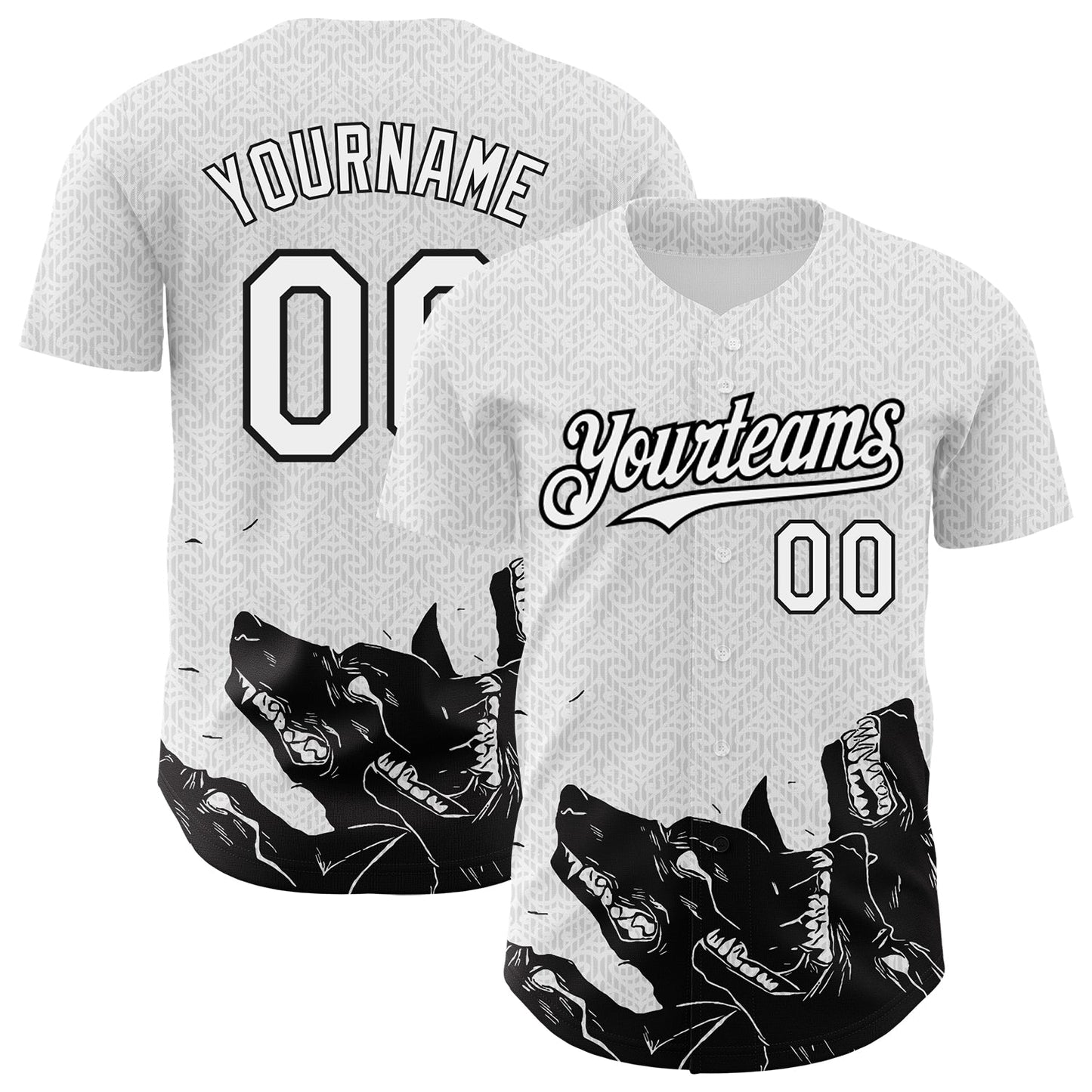 Custom White Black 3D Pattern Design Animal Wolf Authentic Baseball Jersey - Main View