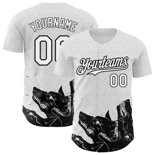 Custom White Black 3D Pattern Design Animal Wolf Authentic Baseball Jersey - Main View