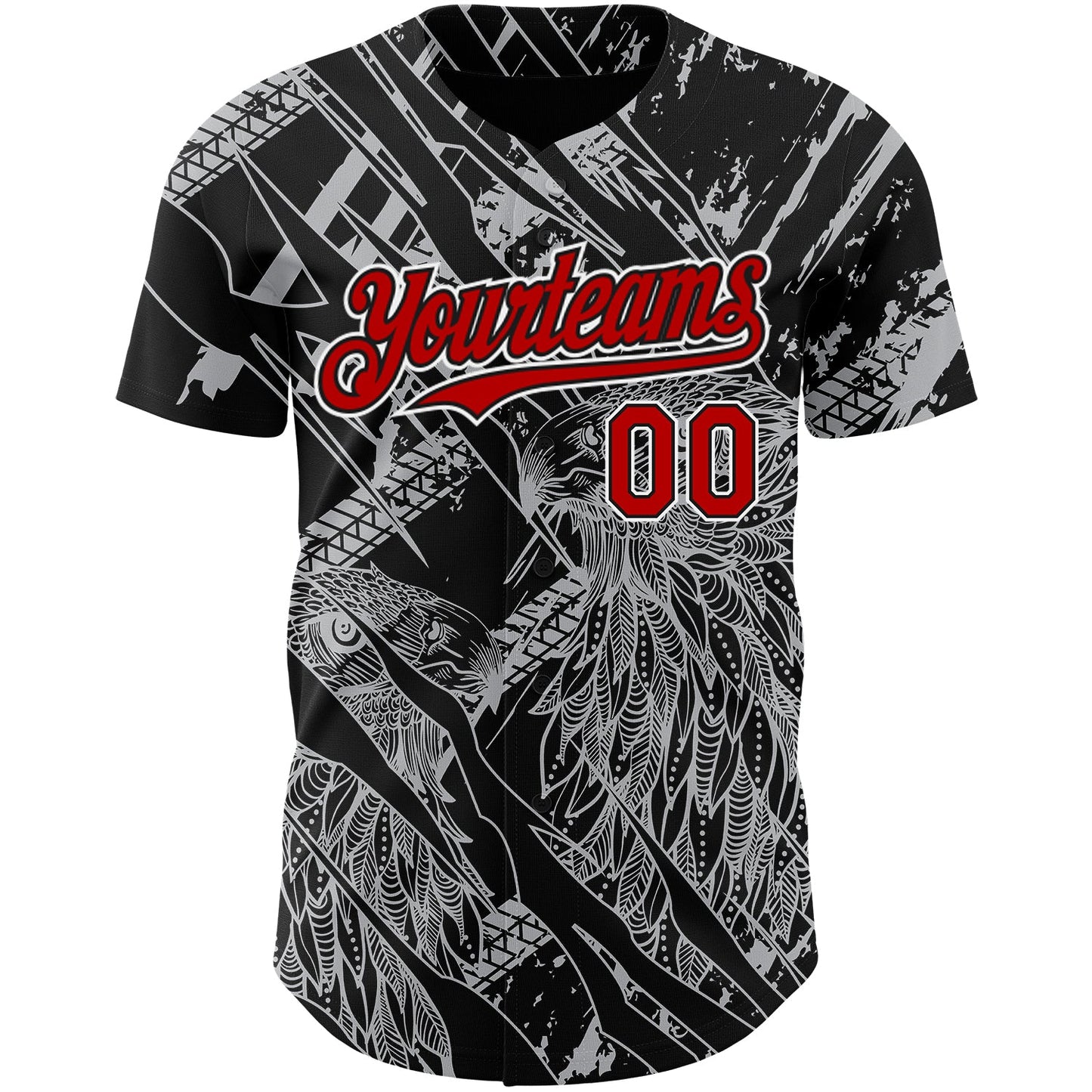 Custom Black Red-White 3D Pattern Design Animal Eagle Authentic Baseball Jersey view 2