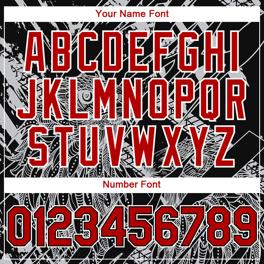 Custom Black Red-White 3D Pattern Design Animal Eagle Authentic Baseball Jersey view 5