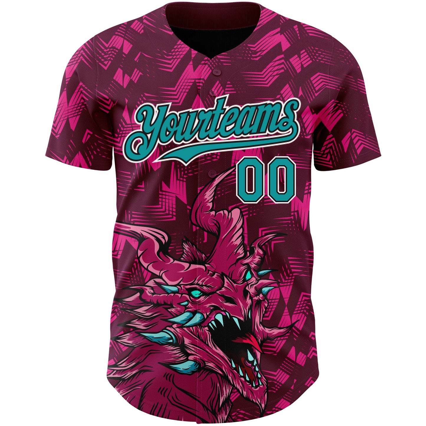 Custom Crimson Teal-Black 3D Pattern Design Animal Dragon Authentic Baseball Jersey view 2