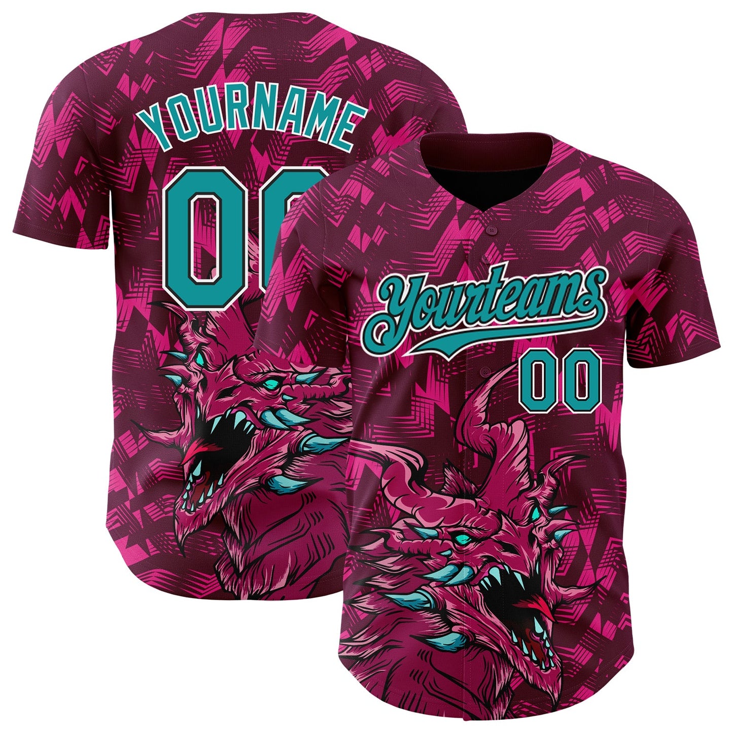 Custom Crimson Teal-Black 3D Pattern Design Animal Dragon Authentic Baseball Jersey - Main View